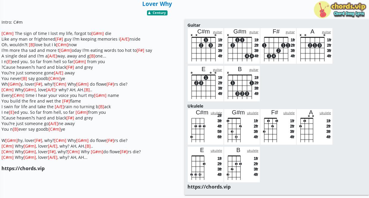 Chord: Lover Why - Century - Tab, Song Lyric, Sheet, Guitar, Ukulele ...