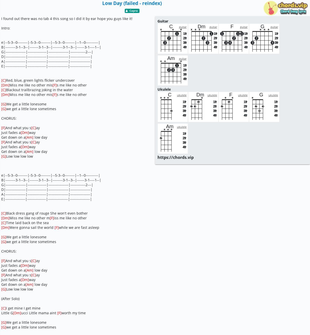 Chord Low Day Failed Reindex Tab Song Lyric Sheet Guitar Ukulele Chords Vip