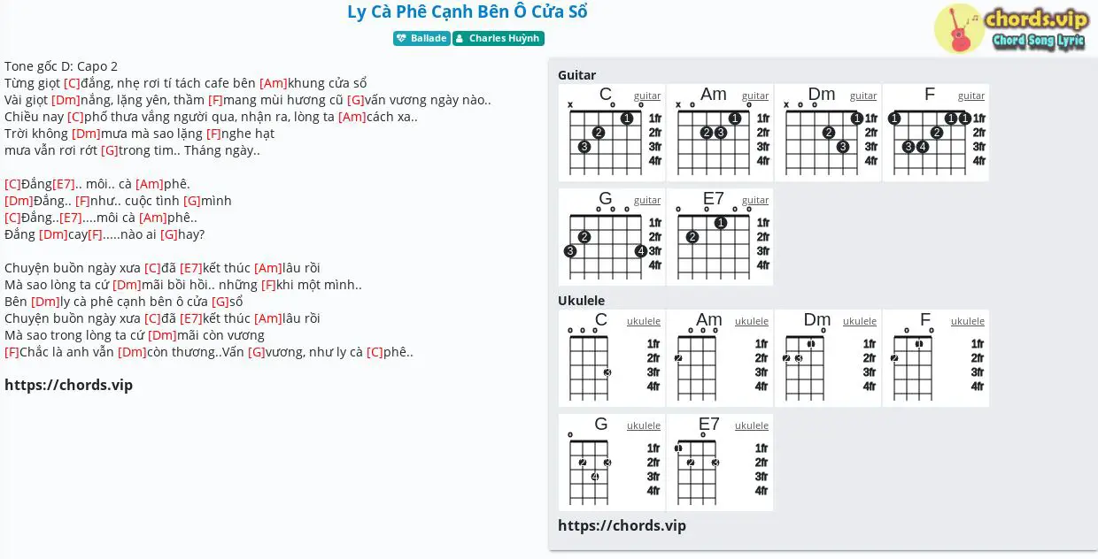 Chord Ly Ca Phe Cạnh Ben O Cửa Sổ Charles Huỳnh Tab Song Lyric Sheet Guitar Ukulele Chords Vip