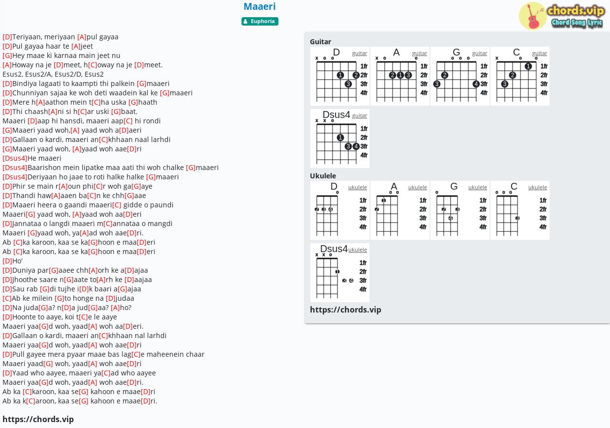 Chord Maaeri Euphoria Tab Song Lyric Sheet Guitar Ukulele Chords Vip