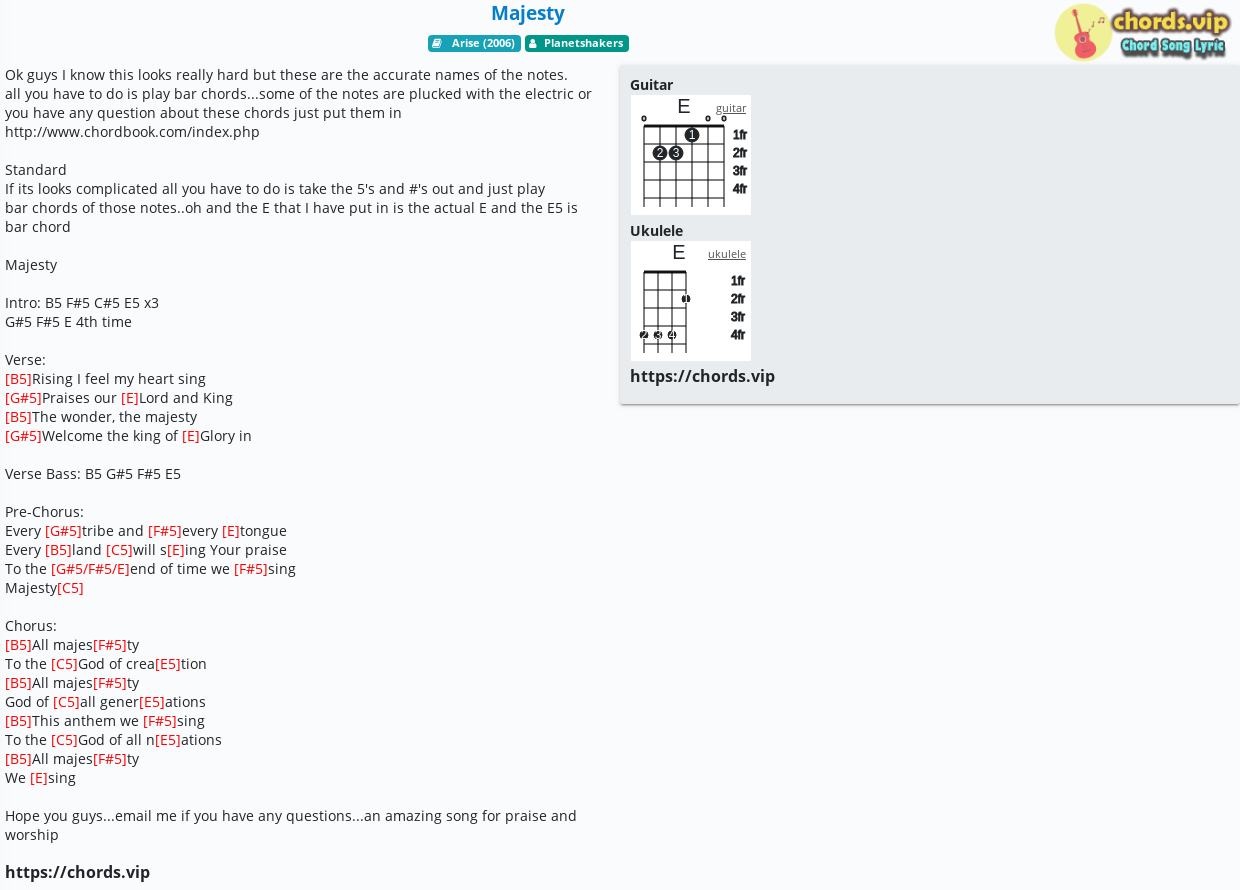 Chord Majesty Planetshakers Tab Song Lyric Sheet Guitar Ukulele Chords Vip