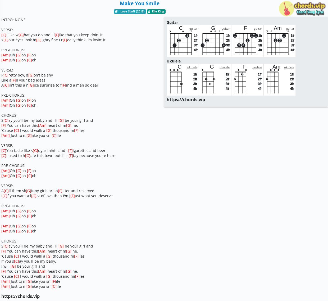 Chord Make You Smile Elle King Tab Song Lyric Sheet Guitar Ukulele Chords Vip