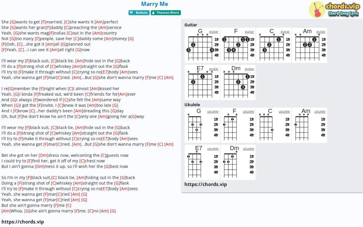 Chord Marry Me Thomas Rhett Tab Song Lyric Sheet Guitar Ukulele Chords Vip