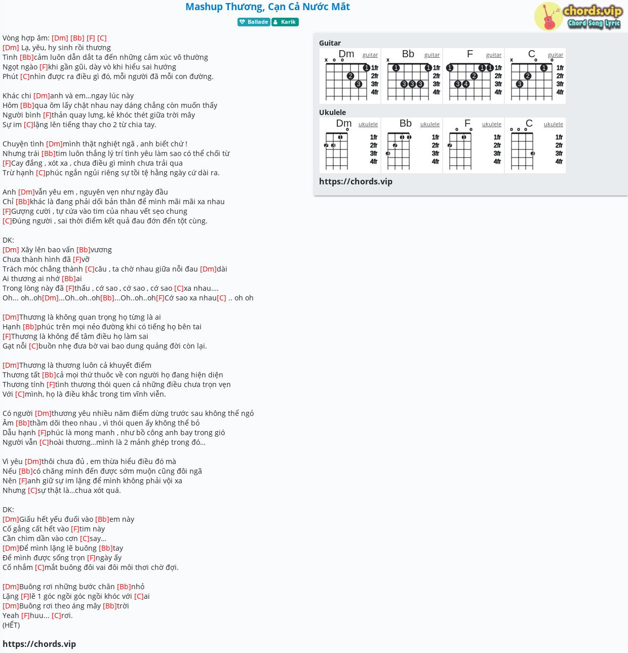 Chord Mashup Thương Cạn Cả Nước Mắt Karik Tab Song Lyric Sheet Guitar Ukulele Chords Vip