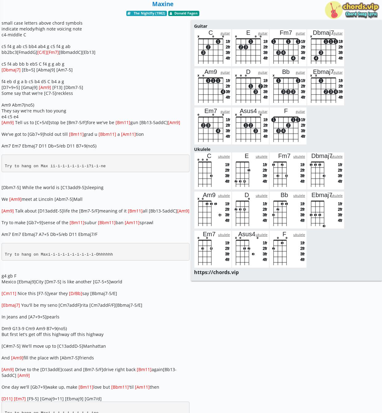 Chord Maxine Donald Fagen Tab Song Lyric Sheet Guitar Ukulele Chords Vip
