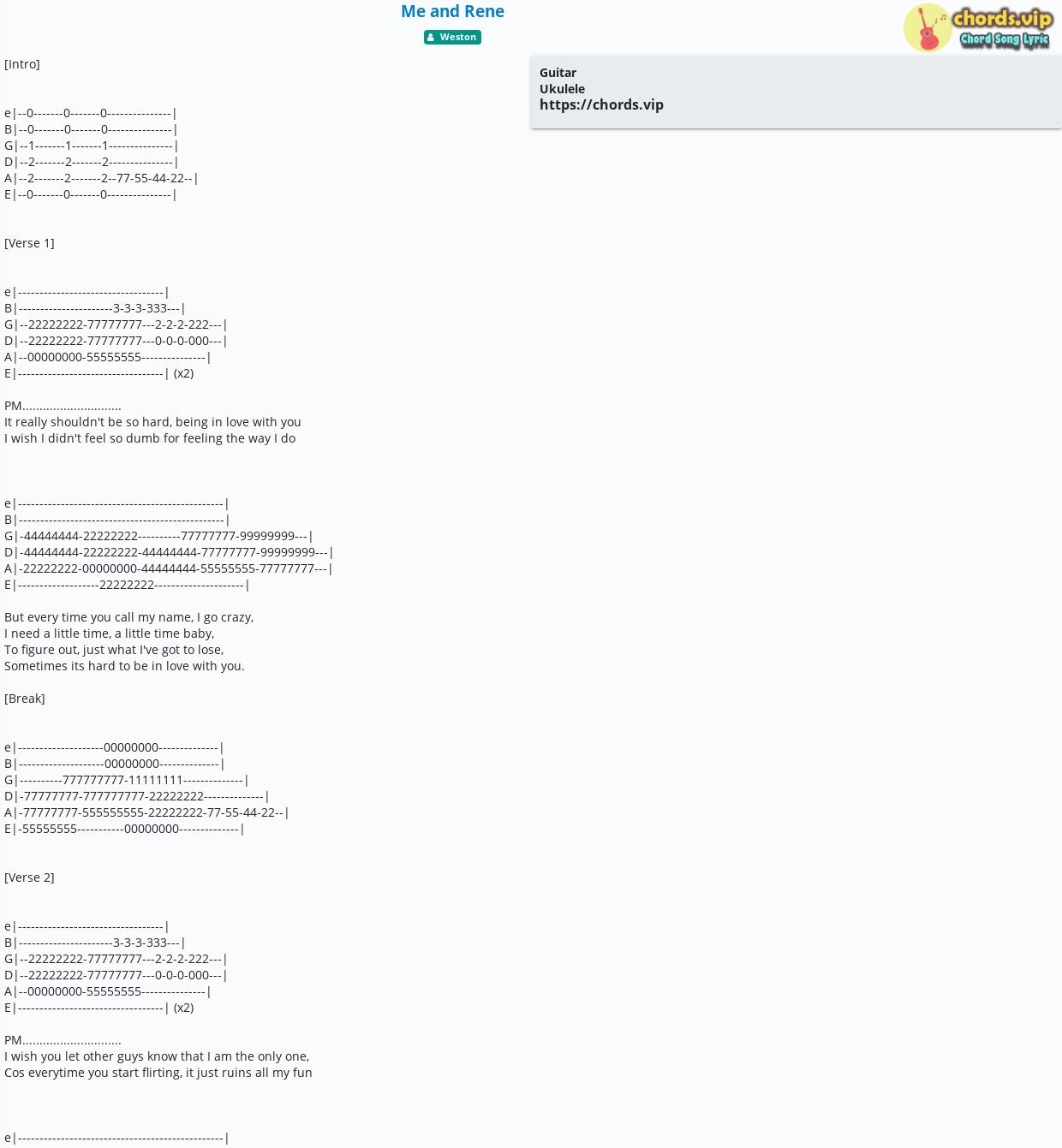 Chord Me And Rene Weston Tab Song Lyric Sheet Guitar Ukulele Chords Vip