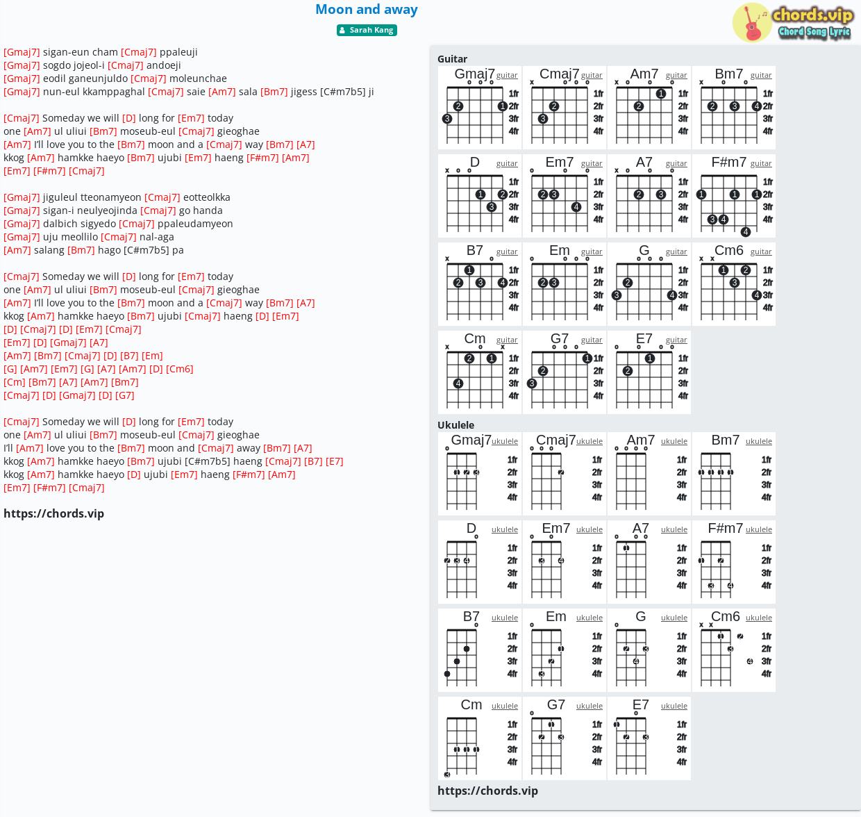 Chord Moon and away tab, song lyric, sheet, guitar, ukulele chords.vip