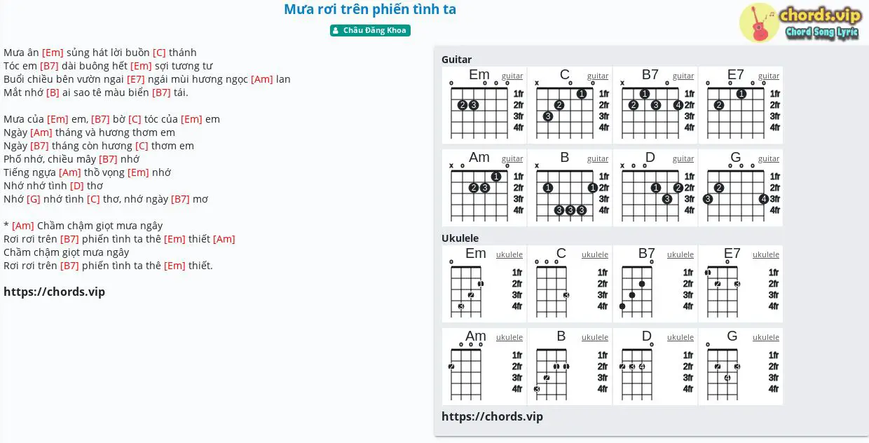 Chord Mưa Rơi Trên Phiến Tình Ta Tab Song Lyric Sheet Guitar Ukulele Chordsvip 