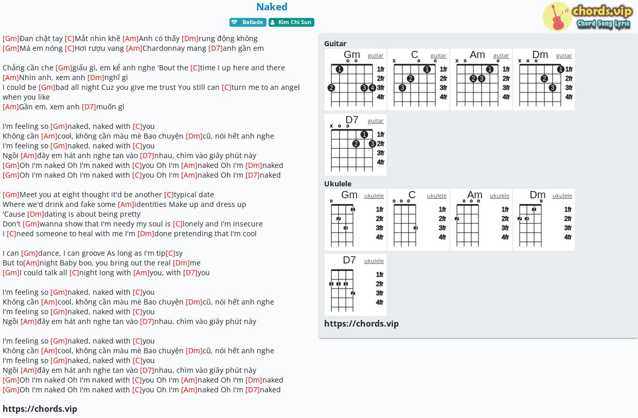 Chord Naked Tab Song Lyric Sheet Guitar Ukulele Chords Vip