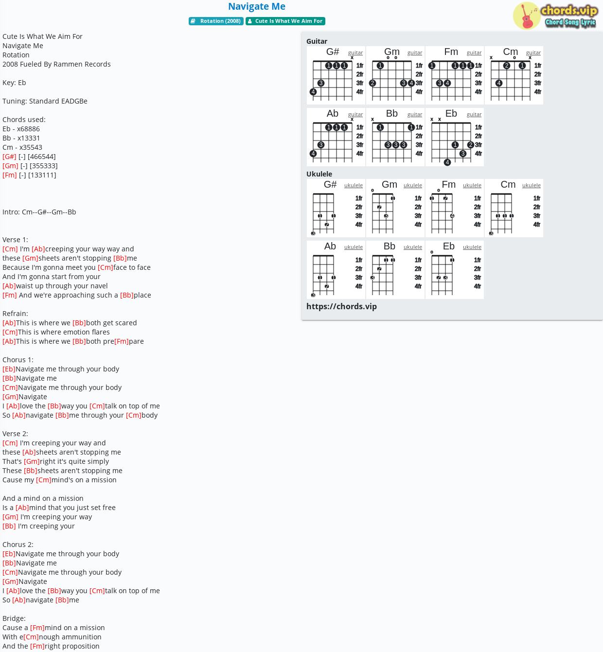 Chord Navigate Me Cute Is What We Aim For Tab Song Lyric Sheet Guitar Ukulele Chords Vip