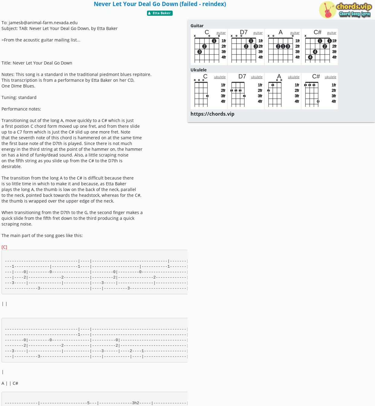 Chord Never Let Your Deal Go Down Failed Reindex Tab Song Lyric Sheet Guitar Ukulele 