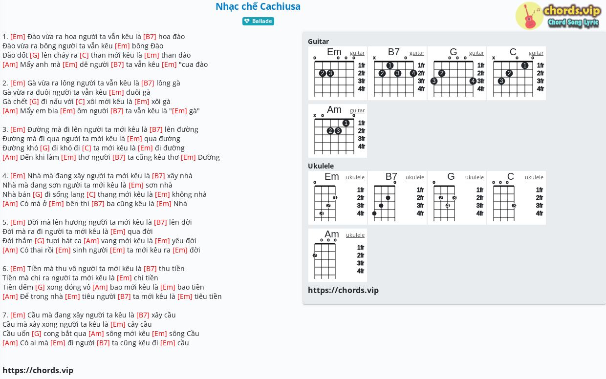 Hợp âm: Nhạc chế Cachiusa - lời bài hát - chords.vip