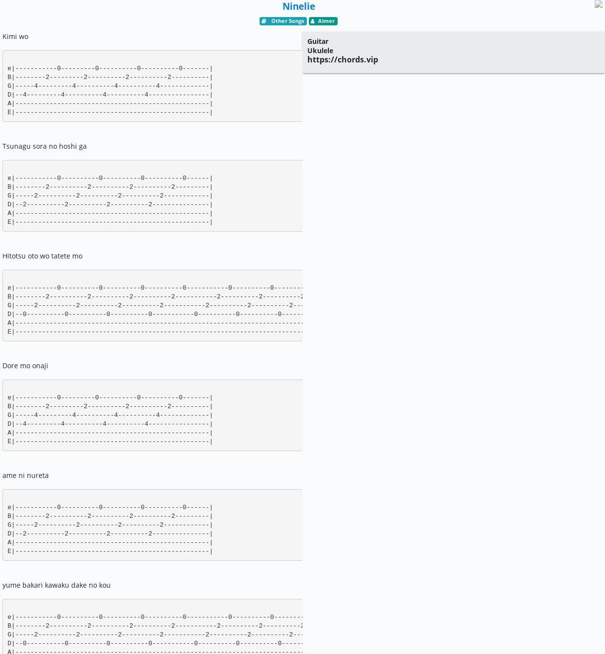 Chord Ninelie Aimer Tab Song Lyric Sheet Guitar Ukulele Chords Vip