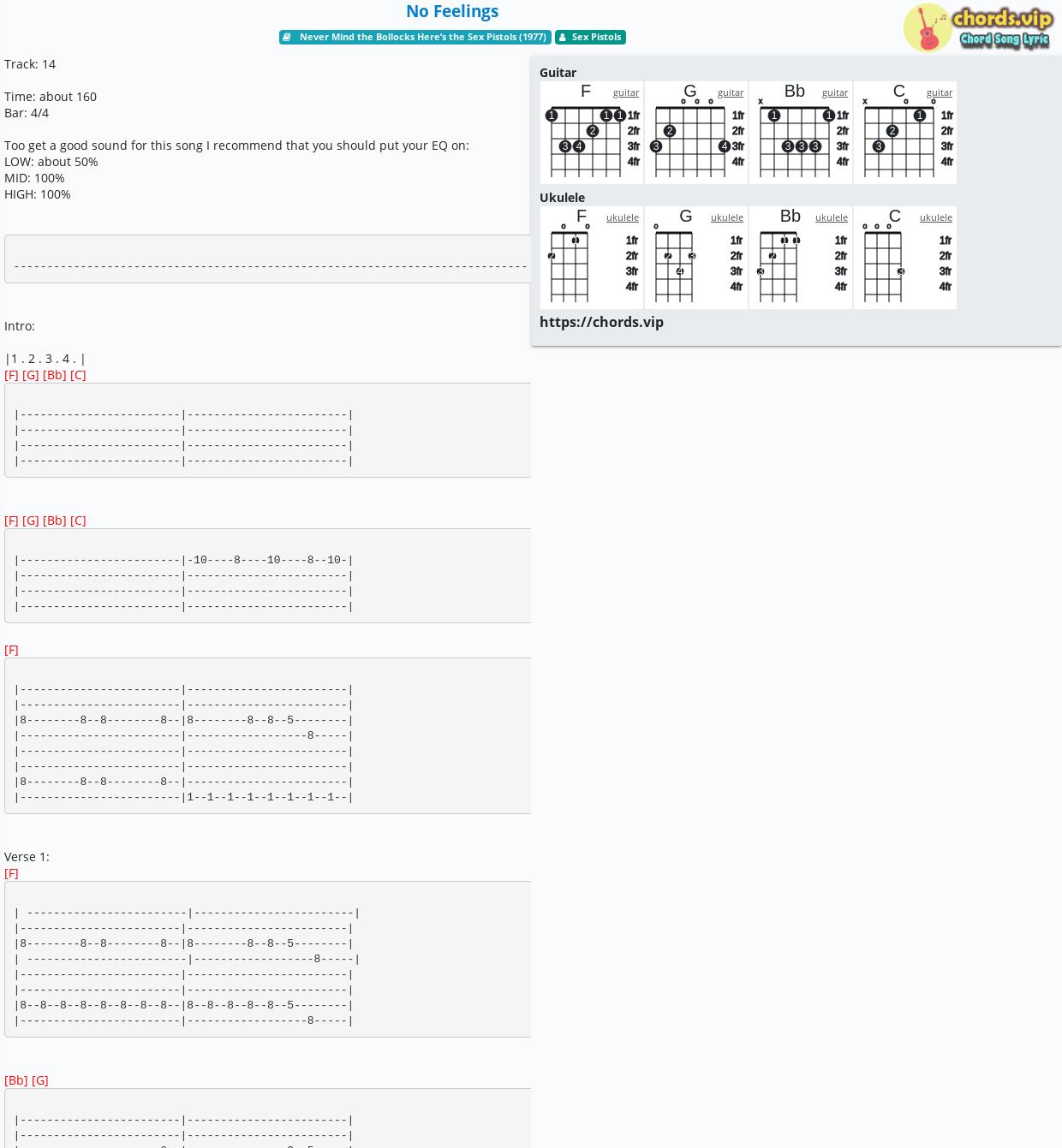 Chord: No Feelings - tab, song lyric, sheet, guitar, ukulele | chords.vip