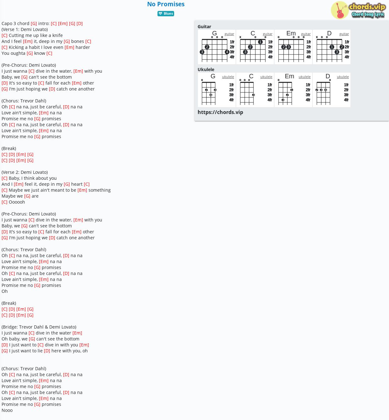 Chord: No Promises - tab, song lyric, sheet, guitar, ukulele | chords.vip