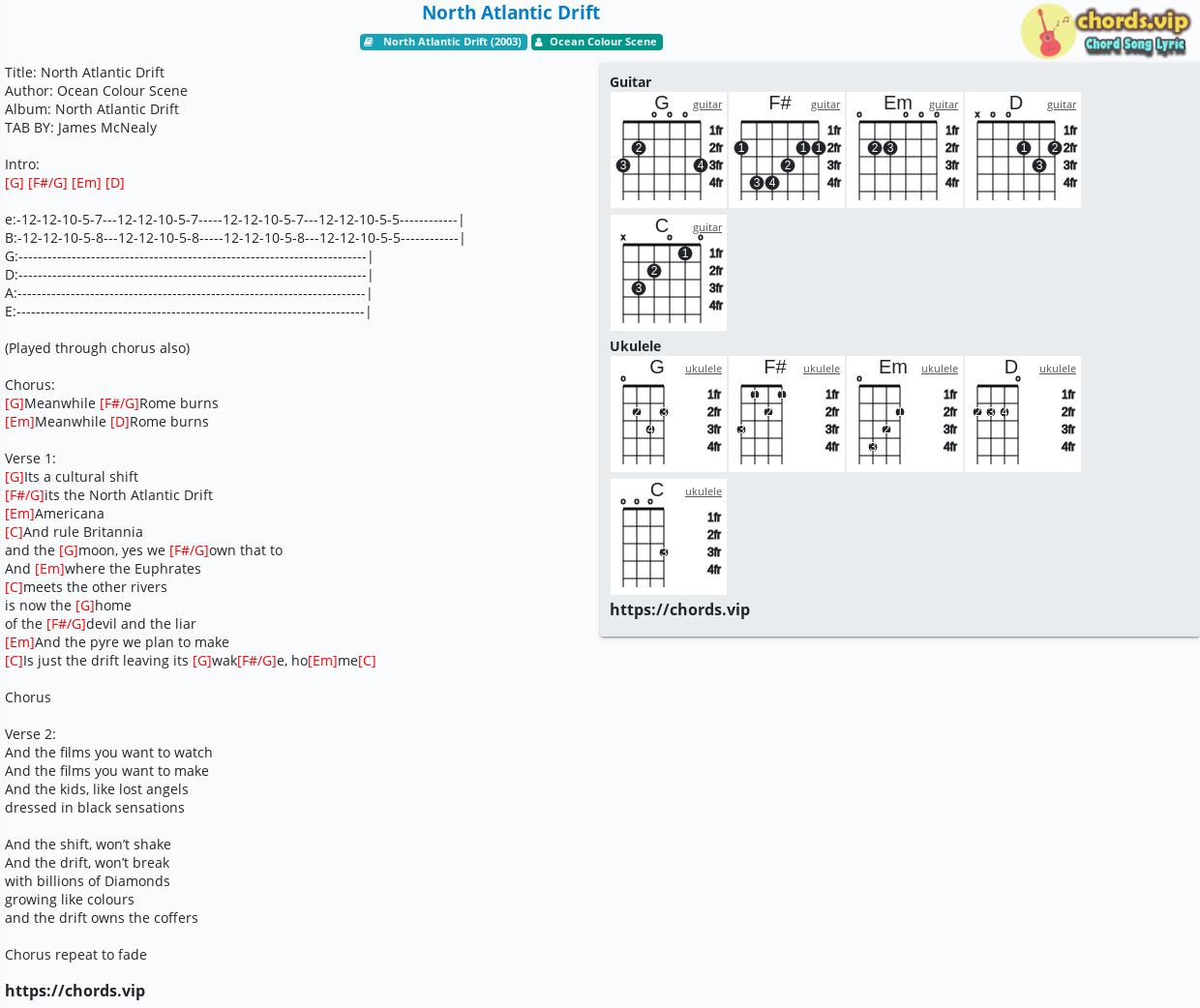 Chord: North Atlantic Drift - Ocean Colour Scene - tab, song lyric