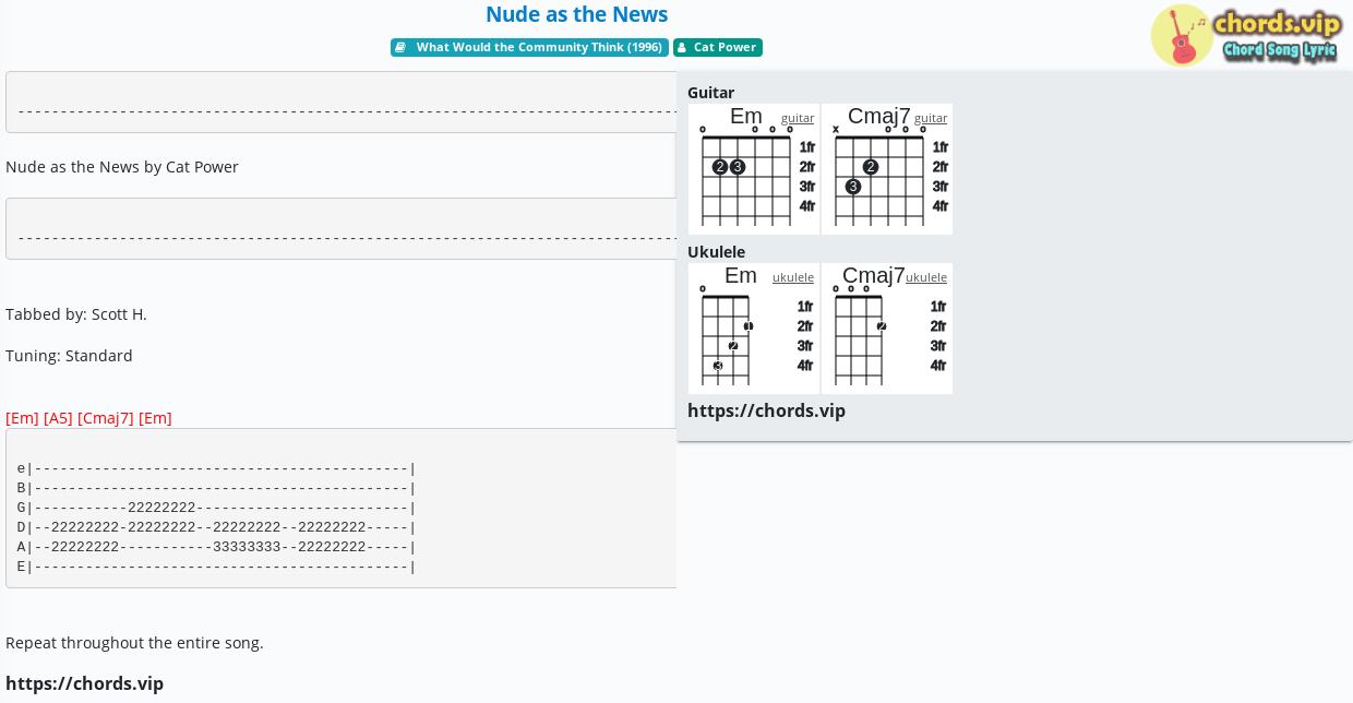 Chord Nude As The News Cat Power Tab Song Lyric Sheet Guitar