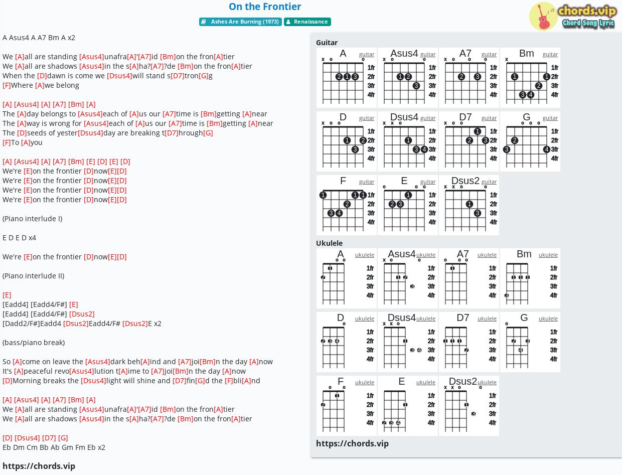 Chord On The Frontier Renaissance Tab Song Lyric Sheet Guitar Ukulele Chords Vip
