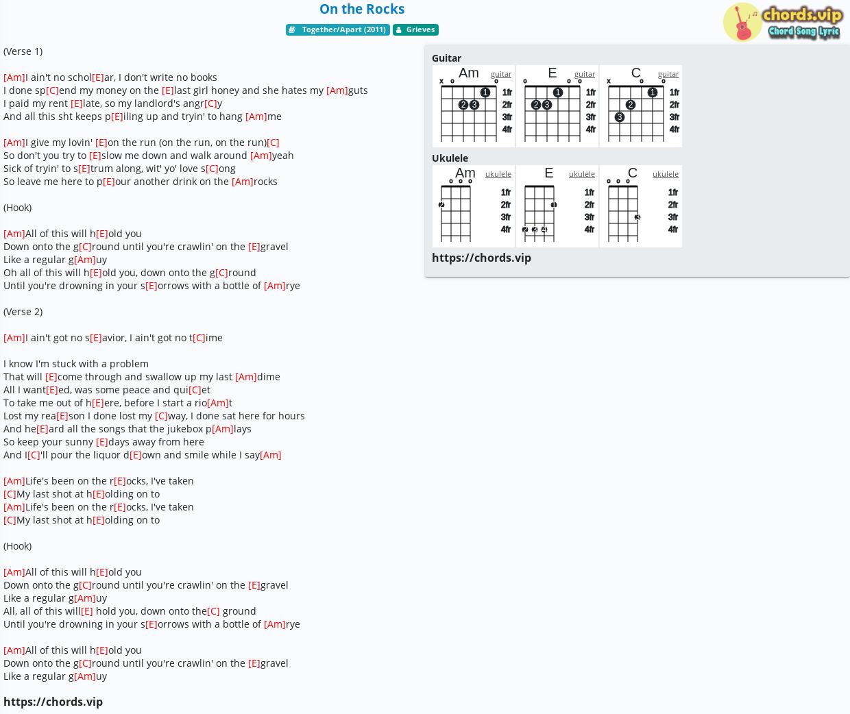 Chord On The Rocks Grieves Tab Song Lyric Sheet Guitar Ukulele Chords Vip
