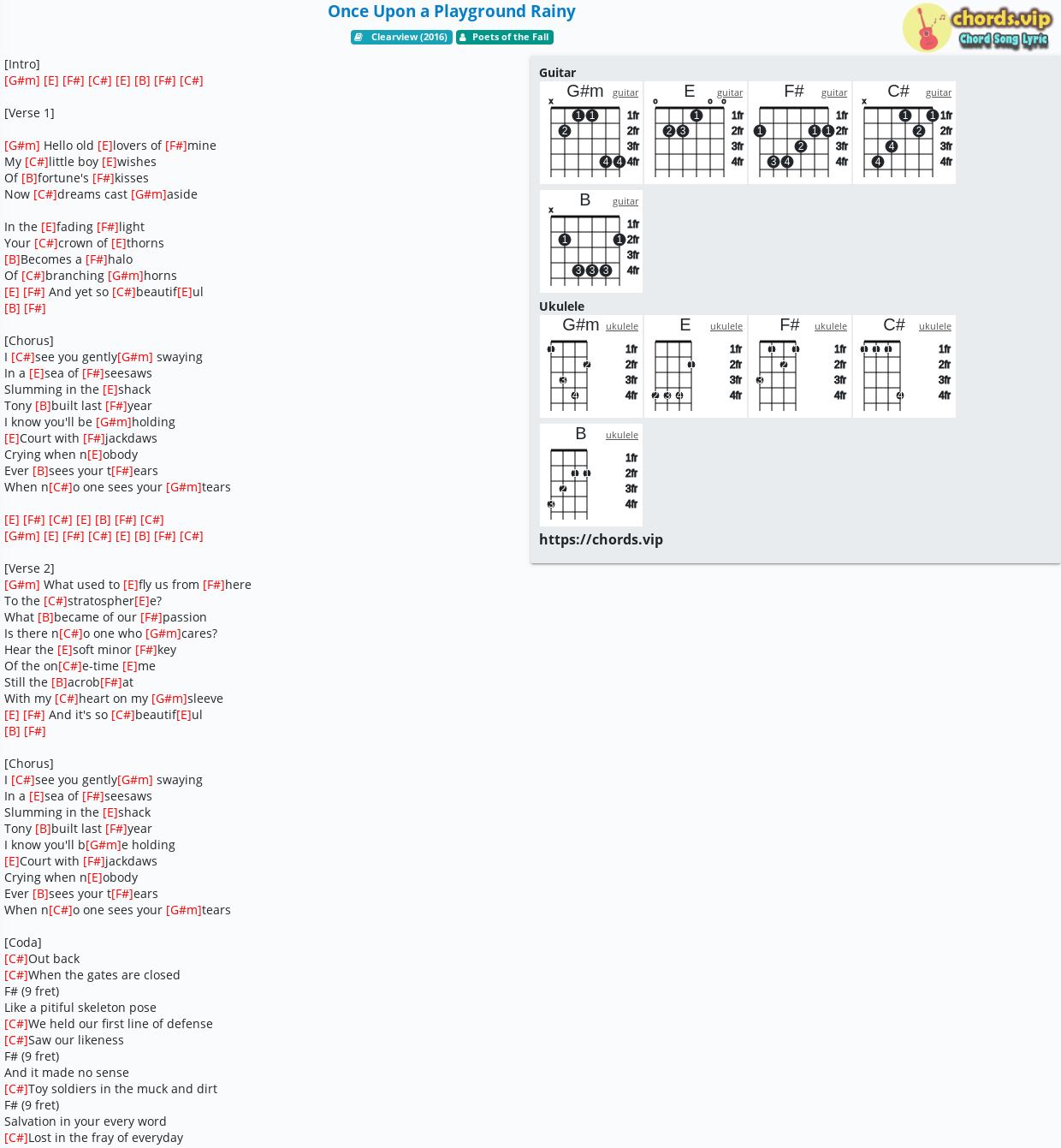 Chord Once Upon A Playground Rainy Poets Of The Fall Tab Song Lyric Sheet Guitar Ukulele Chords Vip