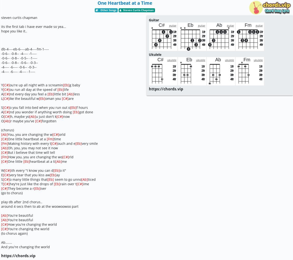 Chord: One Heartbeat at a Time - tab, song lyric, sheet, guitar ...