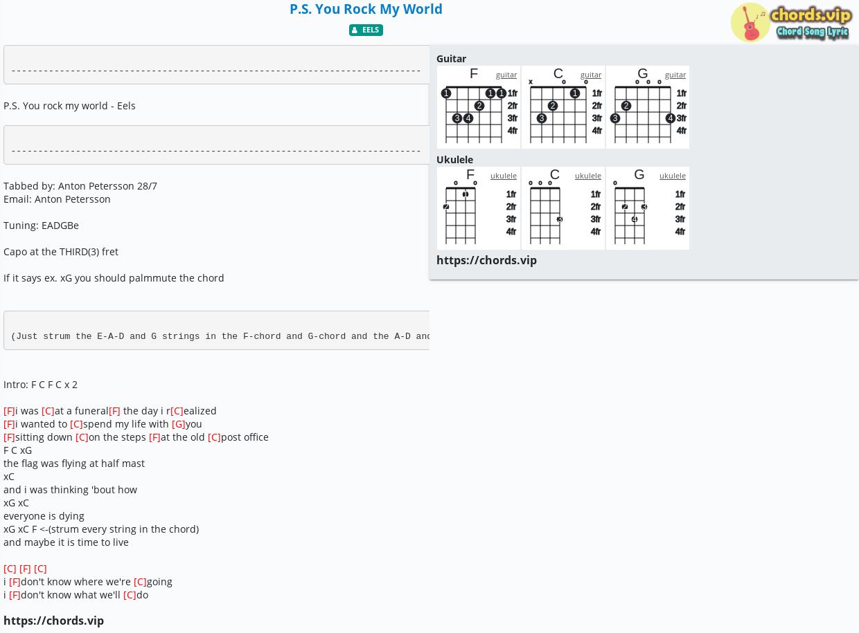 Chord P S You Rock My World Eels Eels Tab Song Lyric Sheet Guitar Ukulele Chords Vip
