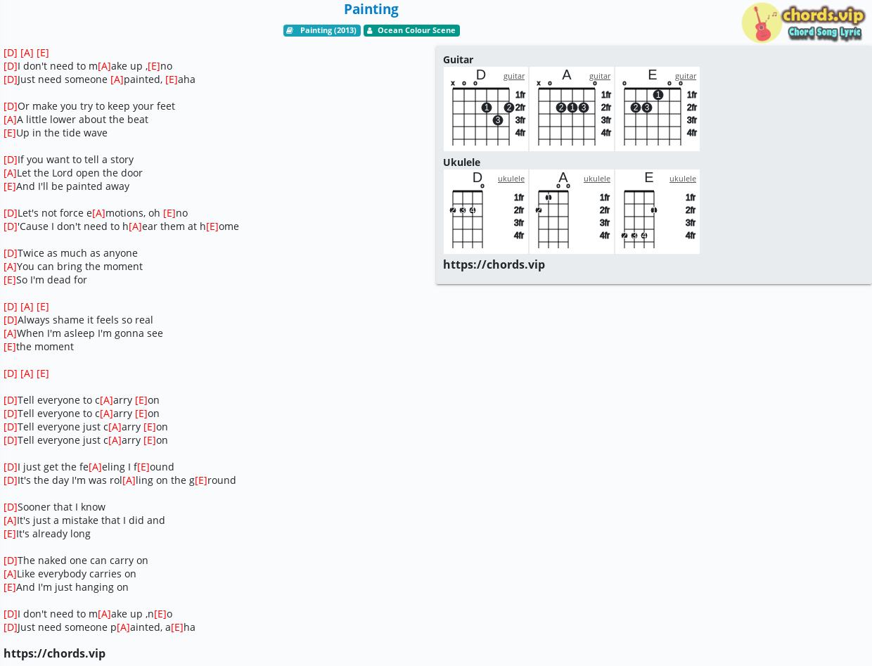 Chord Painting Ocean Colour Scene Tab Song Lyric Sheet Guitar Ukulele Chords Vip