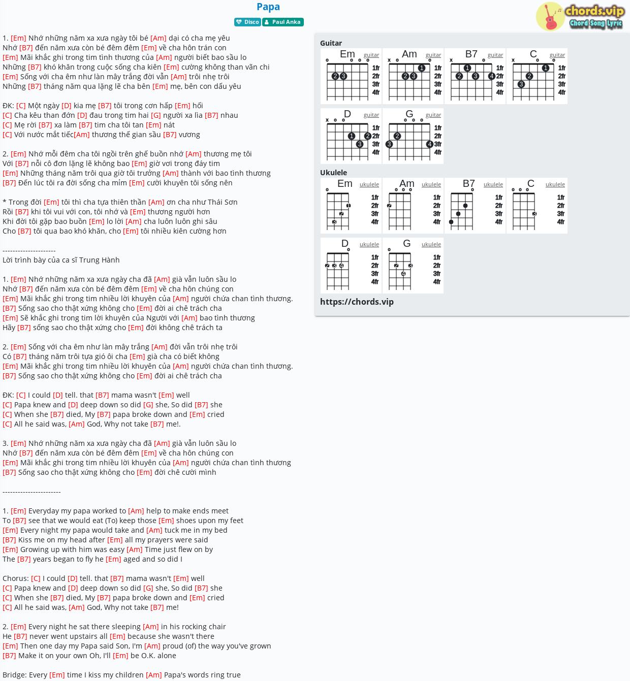 Chord Papa tab song lyric sheet guitar ukulele chords.vip