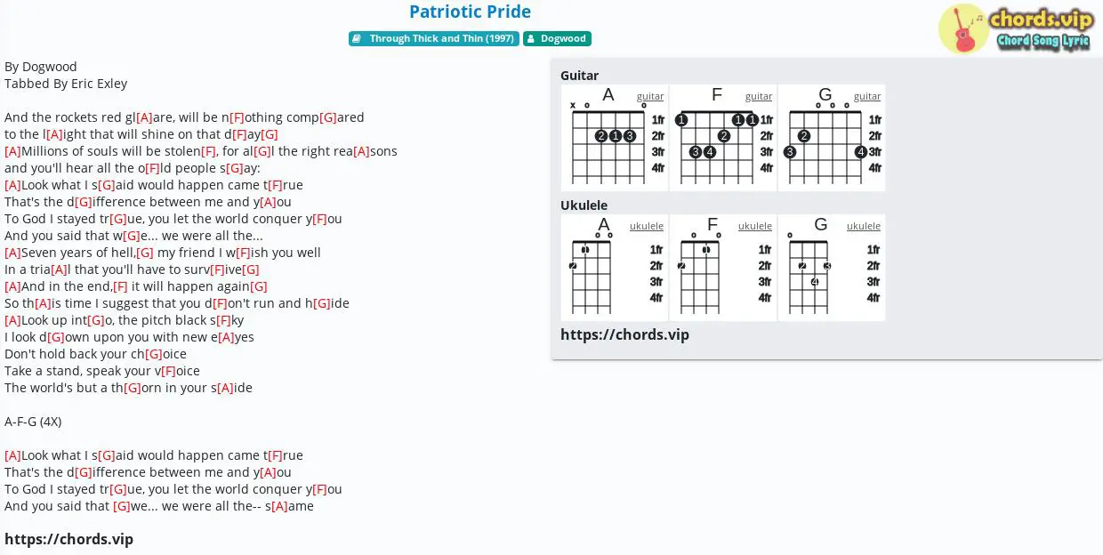 Chord Patriotic Pride Dogwood Tab Song Lyric Sheet Guitar Ukulele Chords Vip