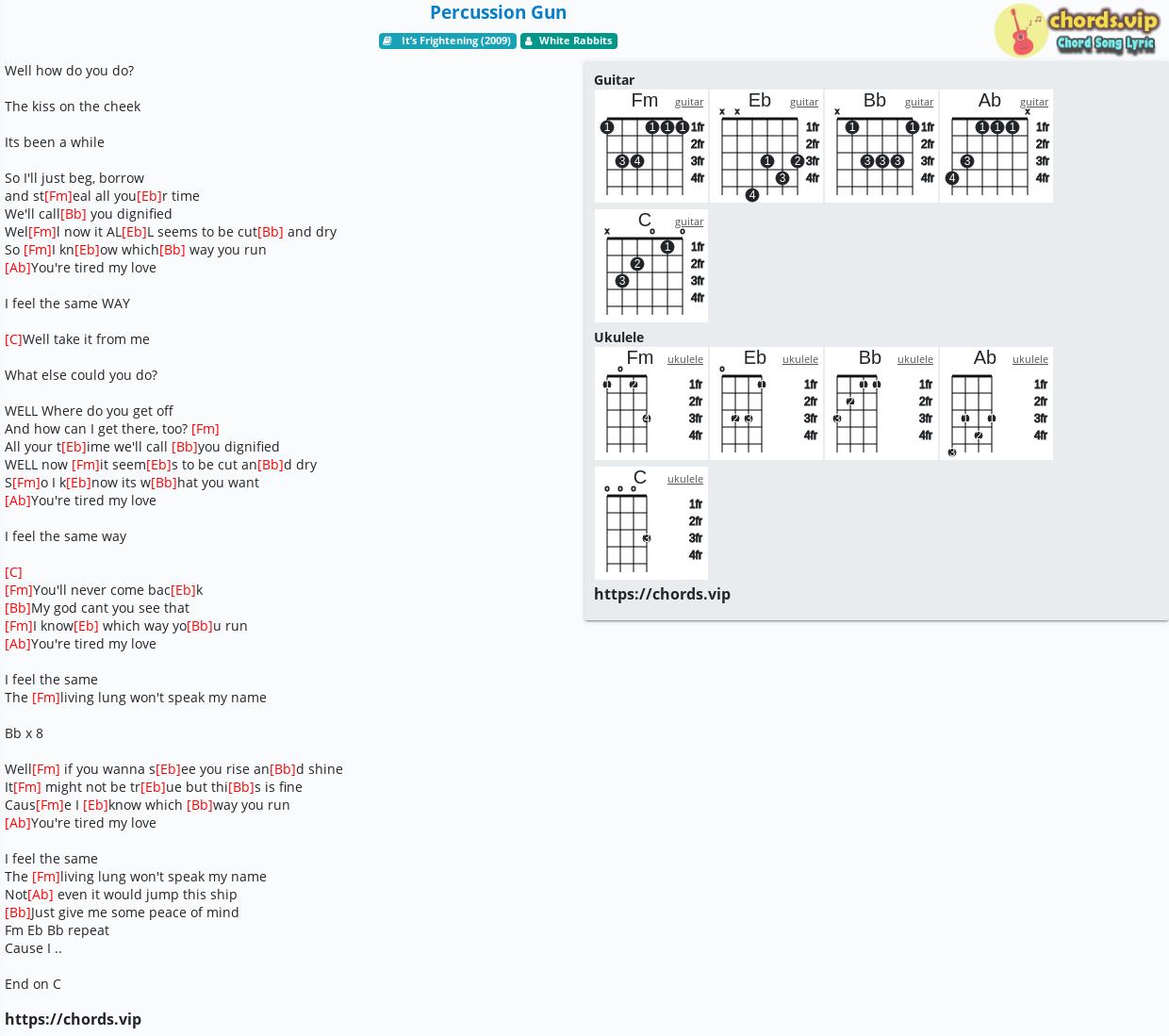 Chord Percussion Gun White Rabbits tab, song lyric