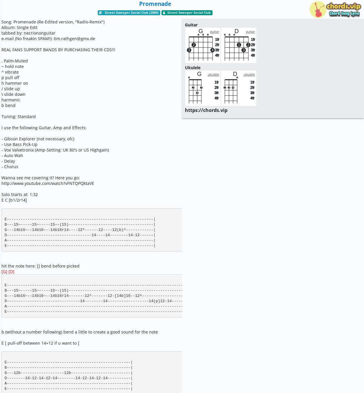 Chord: Promenade - Street Sweeper Social Club - tab, song lyric, sheet,  guitar, ukulele 