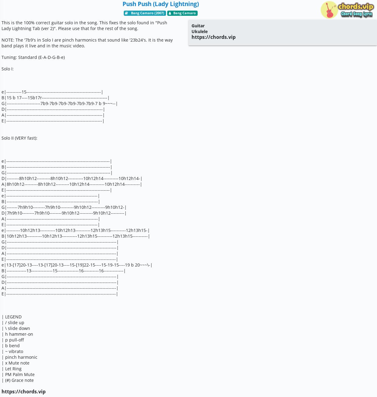 Chord: Push Push (Lady Lightning) - Bang Camaro - tab, song lyric, sheet,  guitar, ukulele 