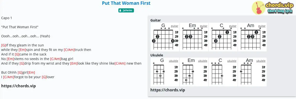 Chord Put That Woman First Jaheim Tab Song Lyric Sheet Guitar Ukulele Chords Vip