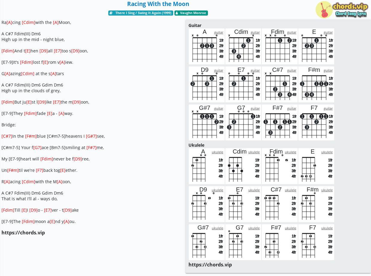 Chord Racing With The Moon Vaughn Monroe Tab Song Lyric Sheet Guitar Ukulele Chords Vip