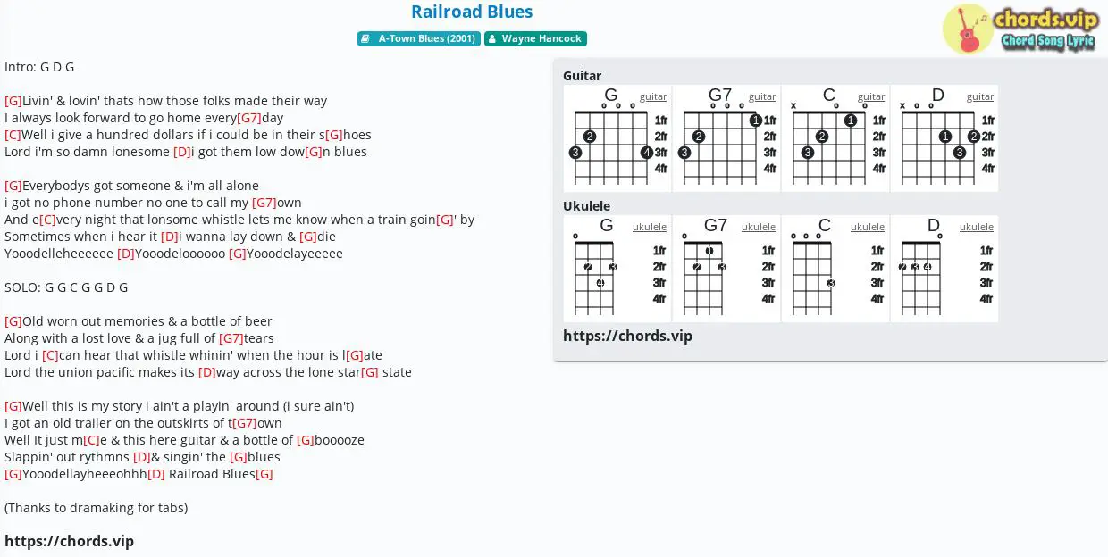 Chord Railroad Blues Wayne Hancock Tab Song Lyric Sheet Guitar Ukulele Chords Vip