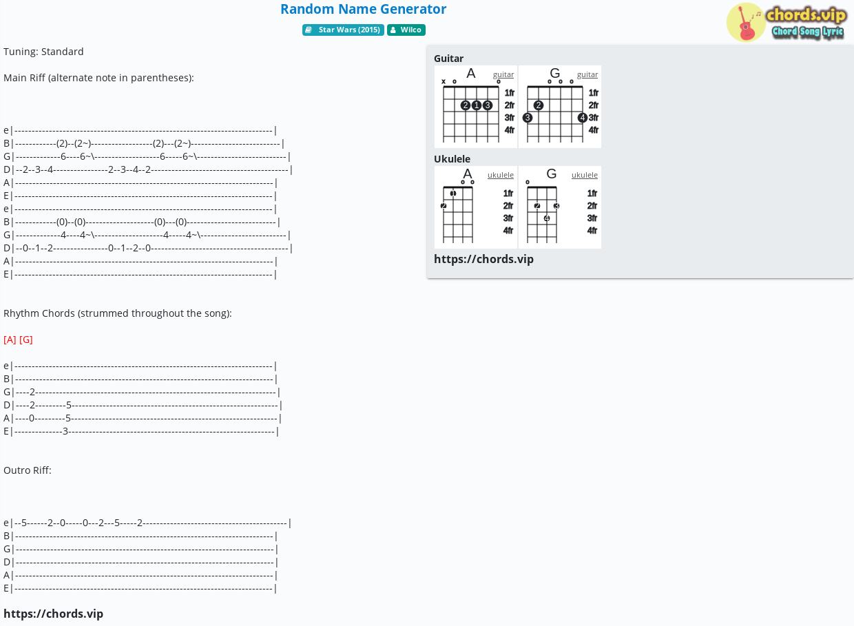 Chord Random Name Generator Wilco Tab Song Lyric Sheet Guitar 