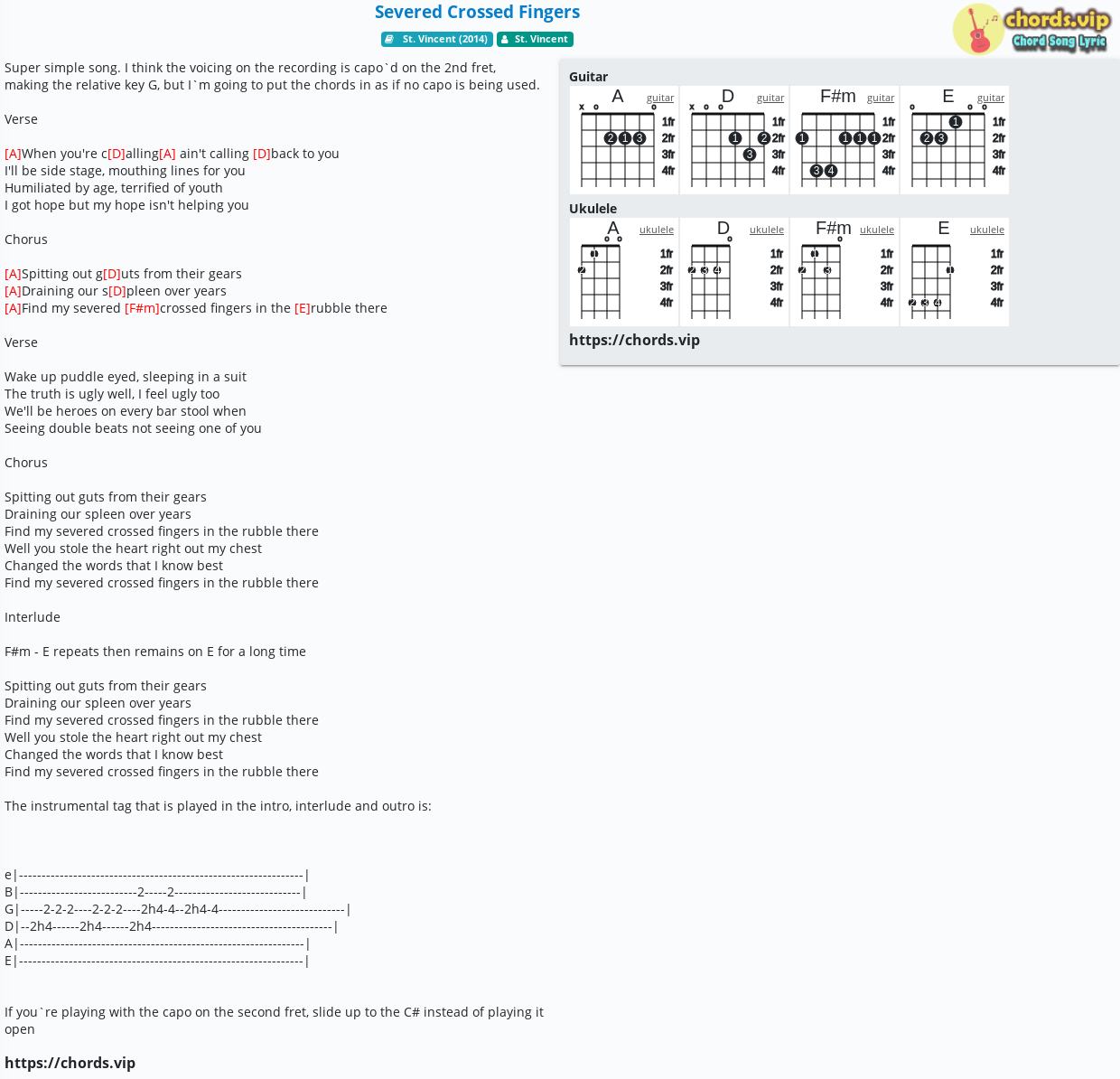 Chord Severed Crossed Fingers Tab Song Lyric Sheet Guitar 