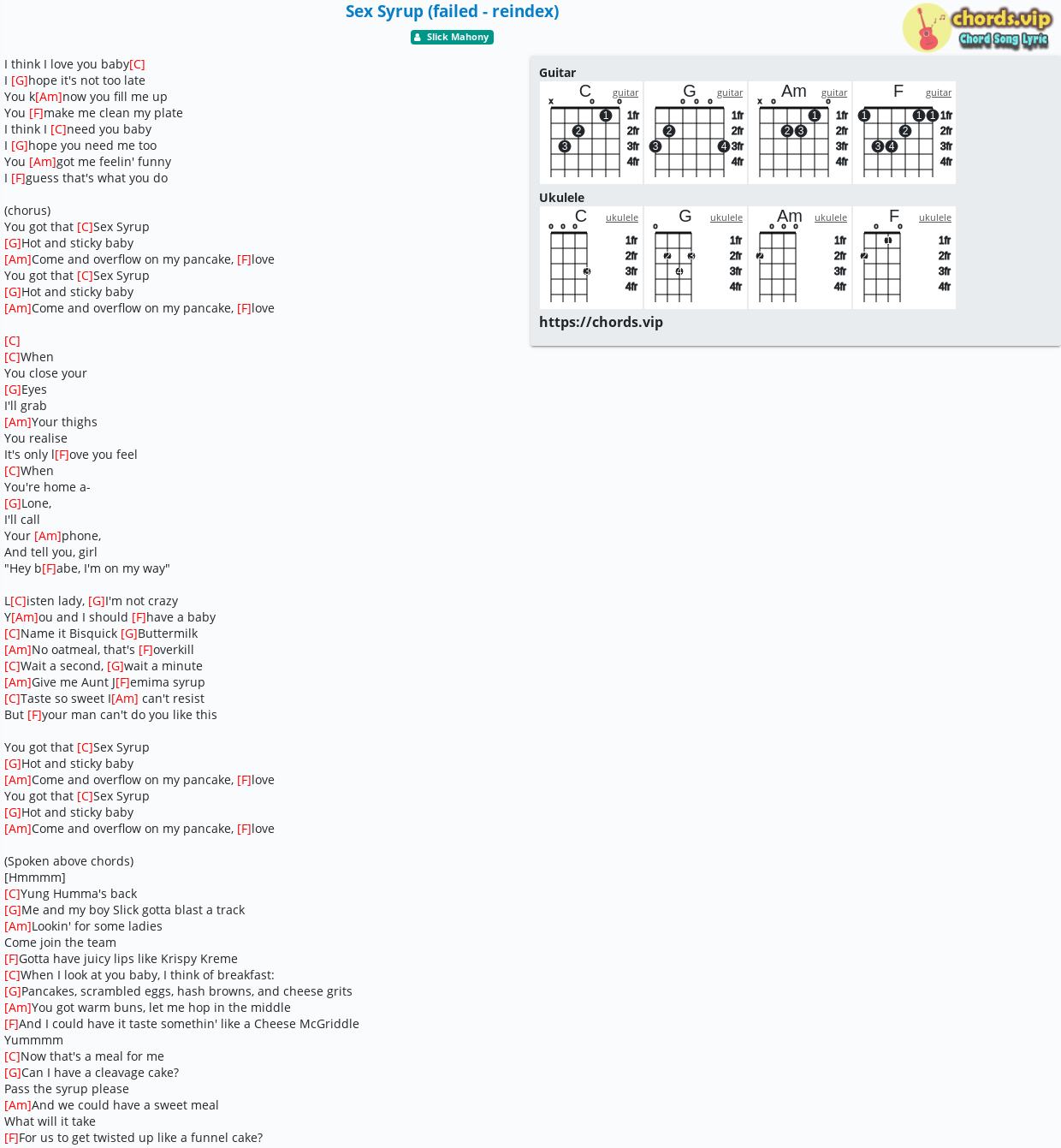 Chord Sex Syrup Failed Reindex Slick Mahony Tab Song Lyric 7884