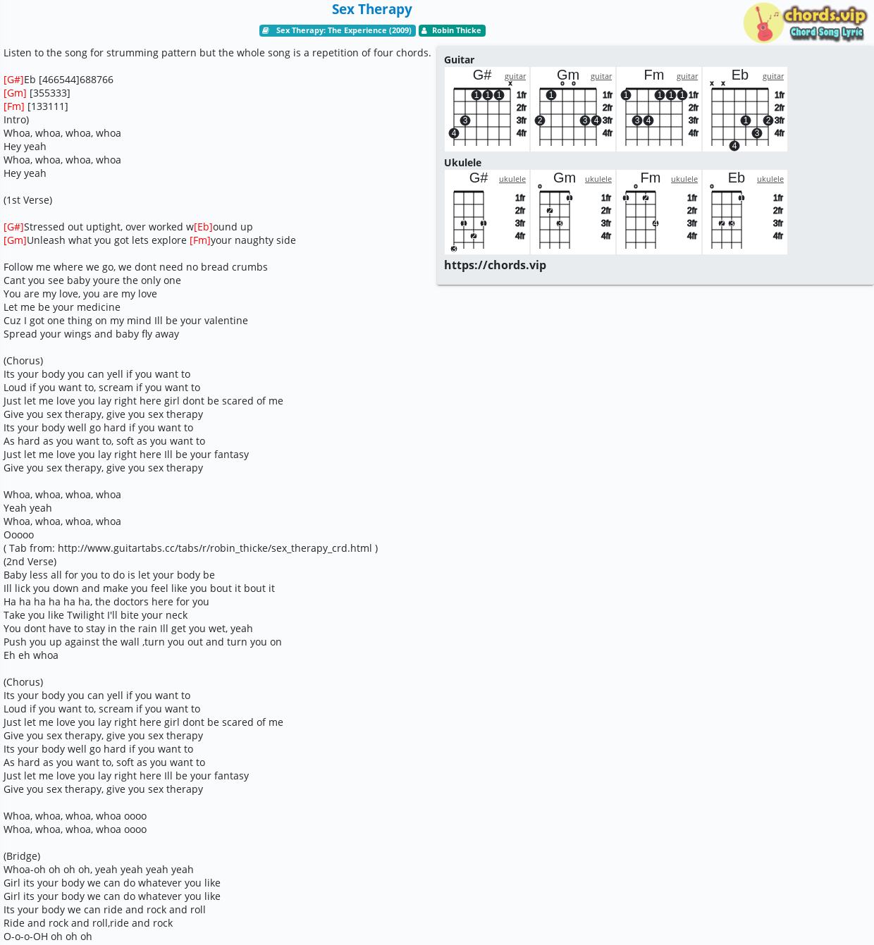 Chord Sex Therapy Robin Thicke Tab Song Lyric Sheet Guitar Ukulele Chordsvip 4681