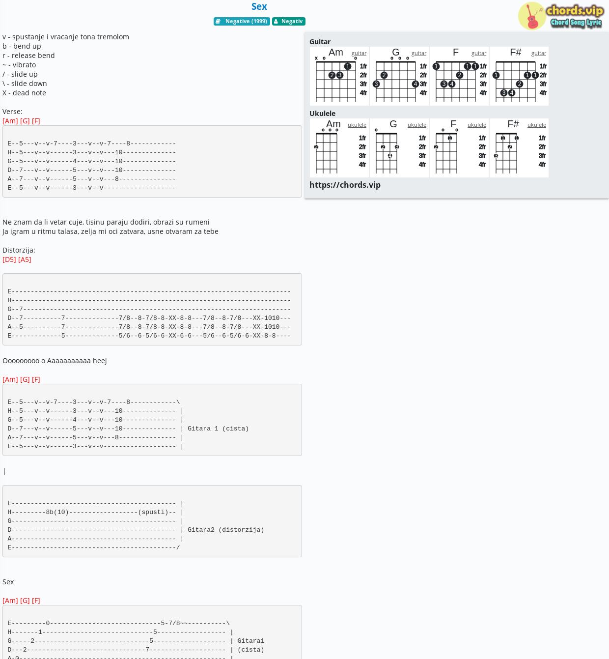 Chord Sex Negativ Tab Song Lyric Sheet Guitar Ukulele Chordsvip 5090