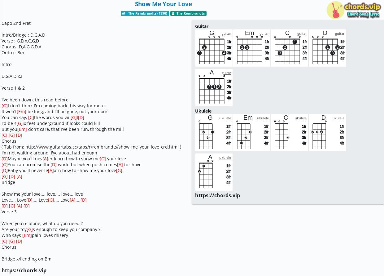 Chord Show Me Your Love The Rembrandts Tab Song Lyric Sheet Guitar Ukulele Chords Vip