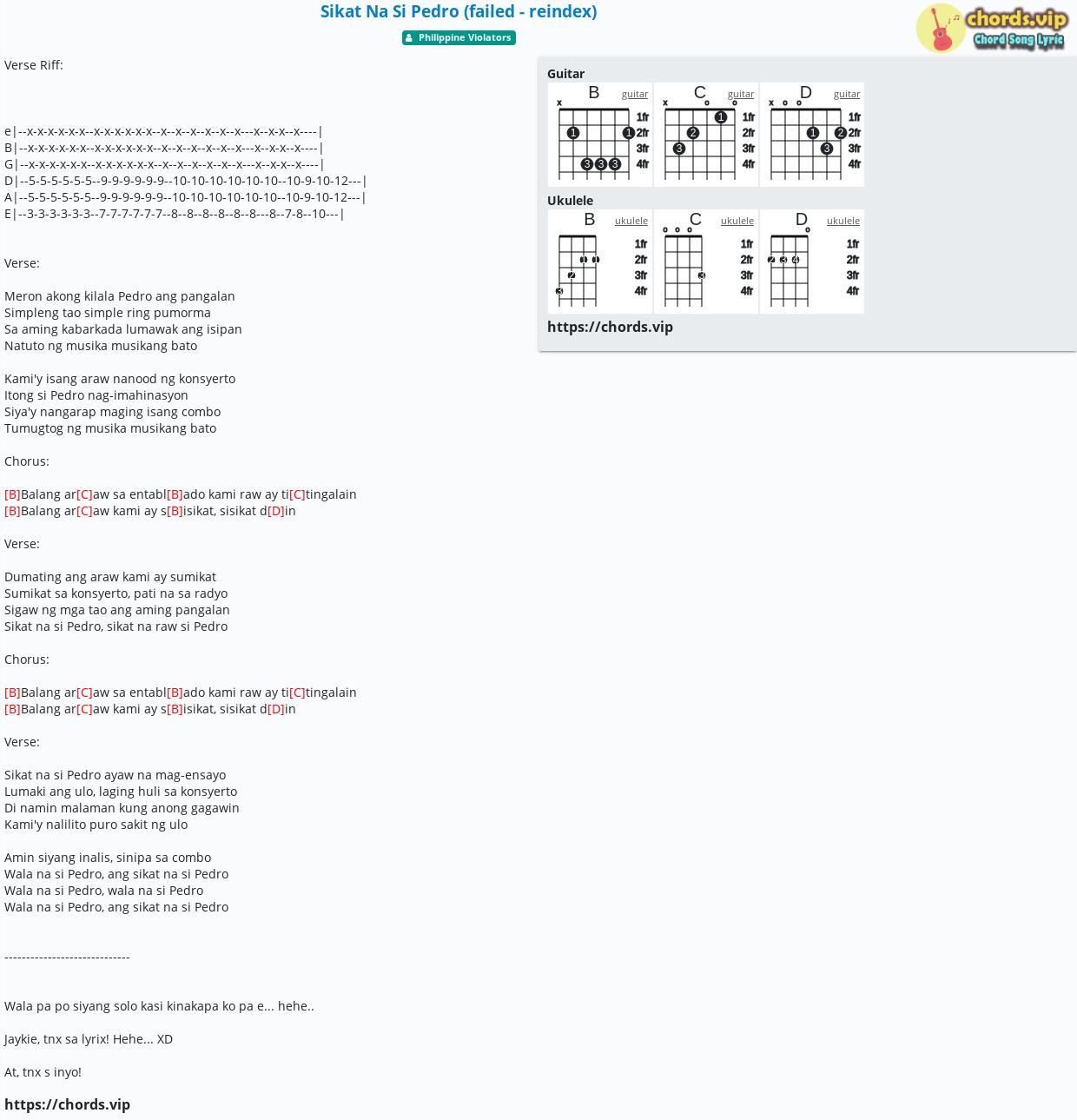 Chord Sikat Na Si Pedro Failed Reindex Tab Song Lyric Sheet Guitar Ukulele Chords Vip