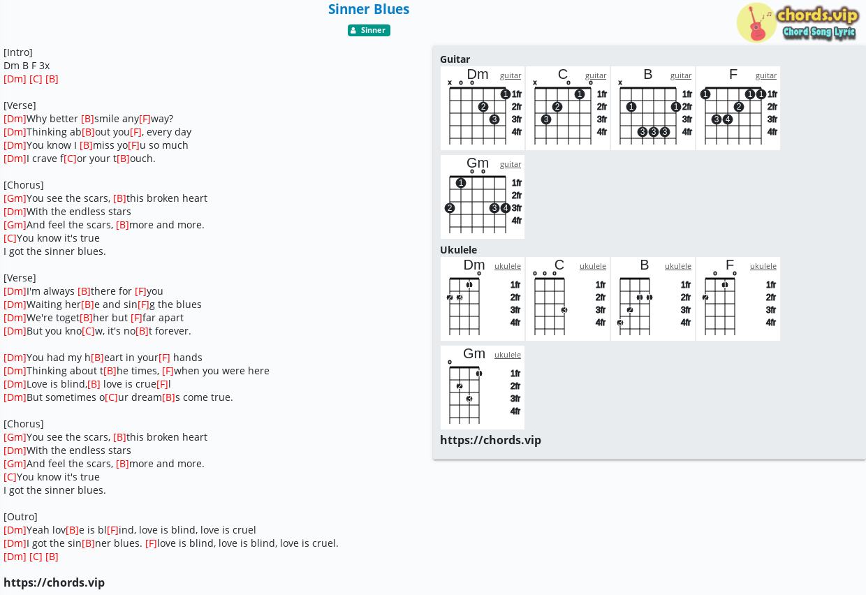 Chord Sinner Blues Sinner Tab Song Lyric Sheet Guitar Ukulele Chords Vip