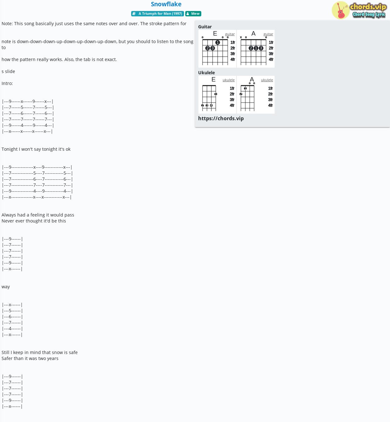 Chord Snowflake Mew Tab Song Lyric Sheet Guitar Ukulele Chordsvip 