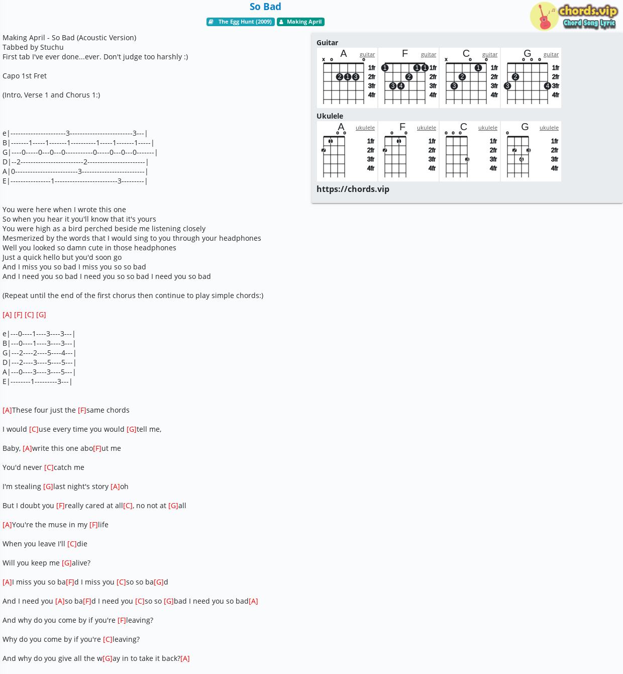 Chord So Bad Making April Tab Song Lyric Sheet Guitar Ukulele Chords Vip