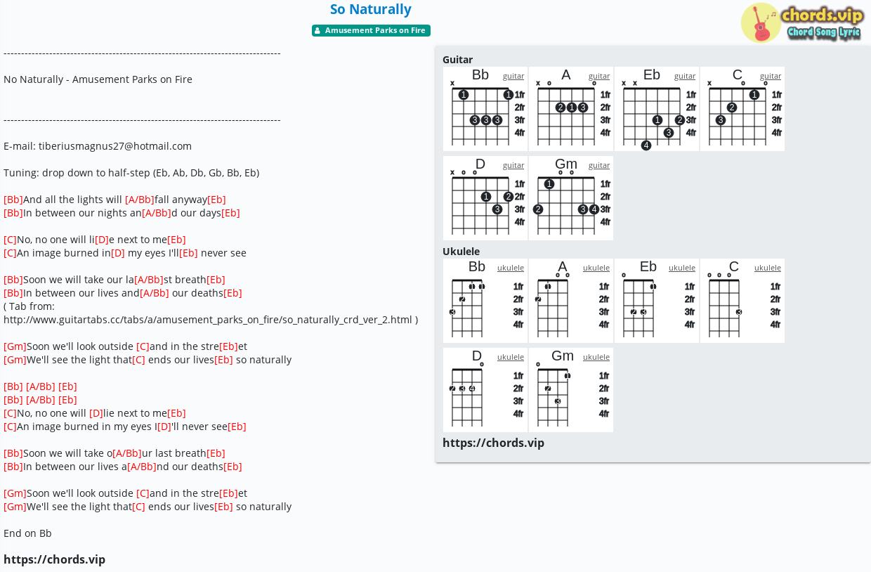 Chord So Naturally Amusement Parks On Fire Tab Song Lyric Sheet Guitar Ukulele Chords Vip