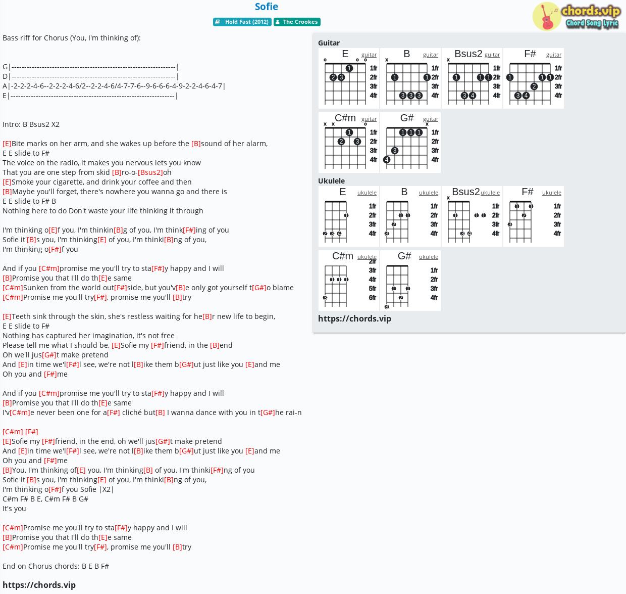 Chord Sofie The Crookes Tab Song Lyric Sheet Guitar Ukulele Chords Vip