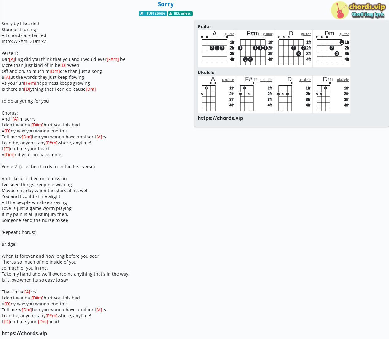 Chord: Sorry - illScarlett - tab, song lyric, sheet, guitar, ukulele ...