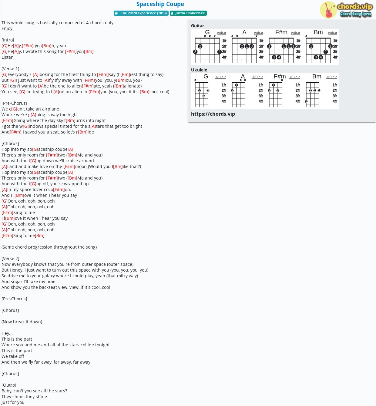 Chord Spaceship Coupe Justin Timberlake Tab Song Lyric Sheet Guitar Ukulele Chords Vip