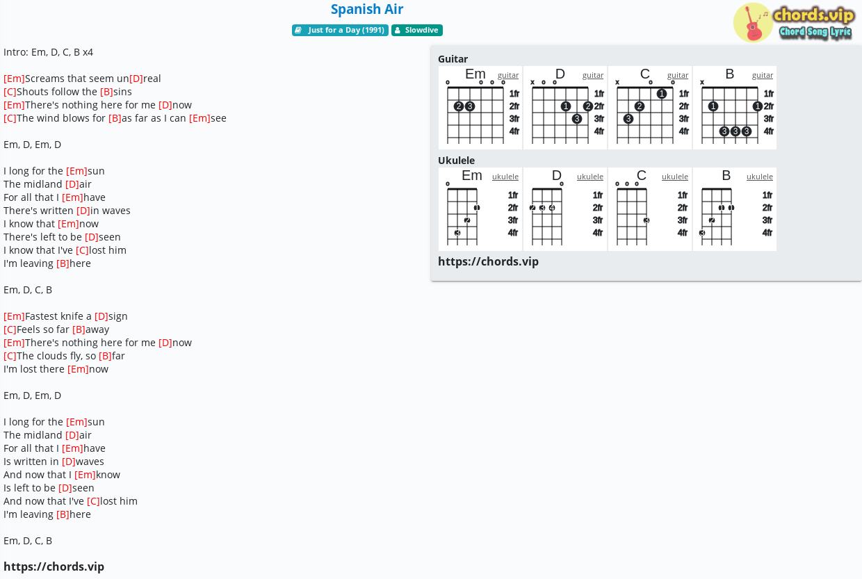 Chord Spanish Air Slowdive Tab Song Lyric Sheet Guitar Ukulele Chords Vip